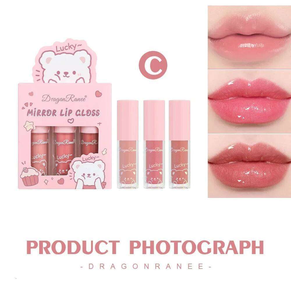 Dragon Ranee 3pcs Mirror Gloss Set Hydrating Shining Glaze Moisturizing Pearl Liquid Lipstick Cartoon Lip glosses Sets X250710