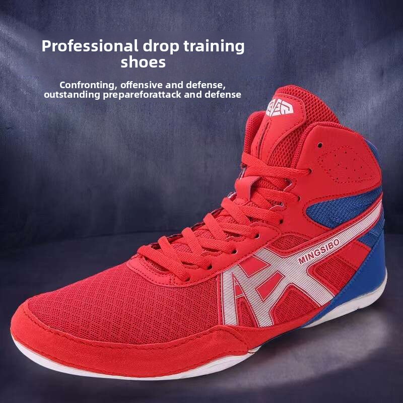 Men's High Top Wrestling Shoes Non Slip Professional for Sanda Squats Martial Arts & Boxing Competitions