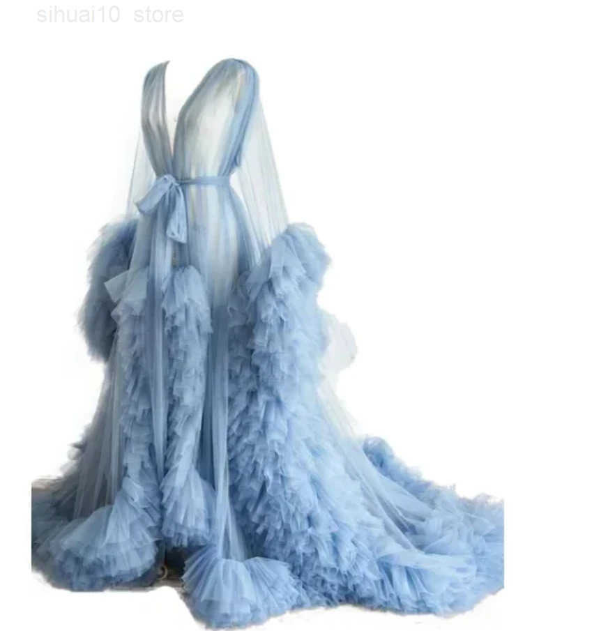 Women Dressing Gown Perspective Shr Long Tulle Robe Puffy Pregnancy Maternity Dress for Baby Shower Nightgown Slpwear custom Z250710
