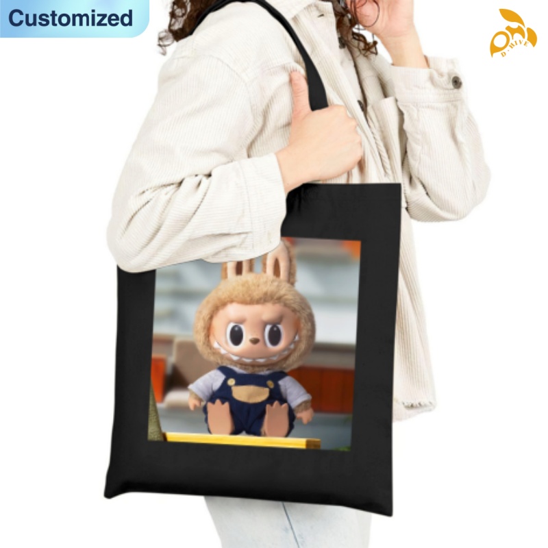 free shipping of customized fashion Canvas handbag - single-sided with labubu patterns from US