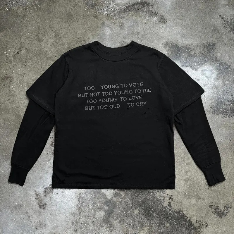 Y2k European and American letters printed cotton top men Gothic Harajuku fashion long-sleeved patchwork hoodie sweatshirt 250707