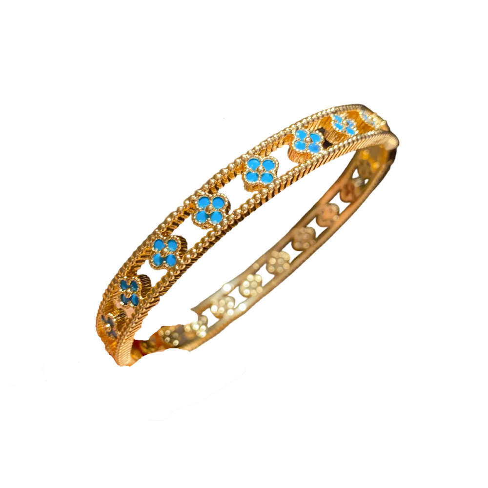 Real Gold Plated Flower Hollow Ring Palace Style Bracelet Light Niche High-end Jewelry