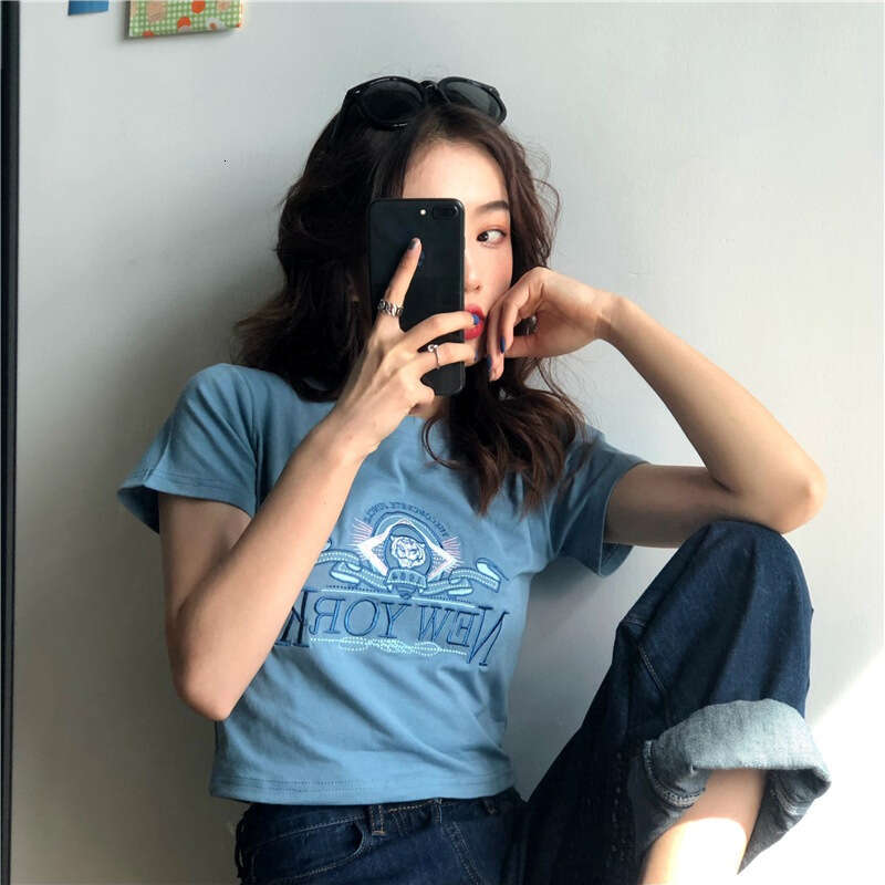 Sleeve T-Shirt For Women Summer New Korean Internet Celebrity Super Popular Hyuna Style Short Embroidered Slim Fit Student Top B5