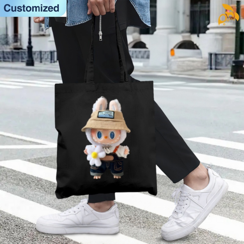 free shipping of customized fashion Canvas handbag - single-sided with labubu patterns from US
