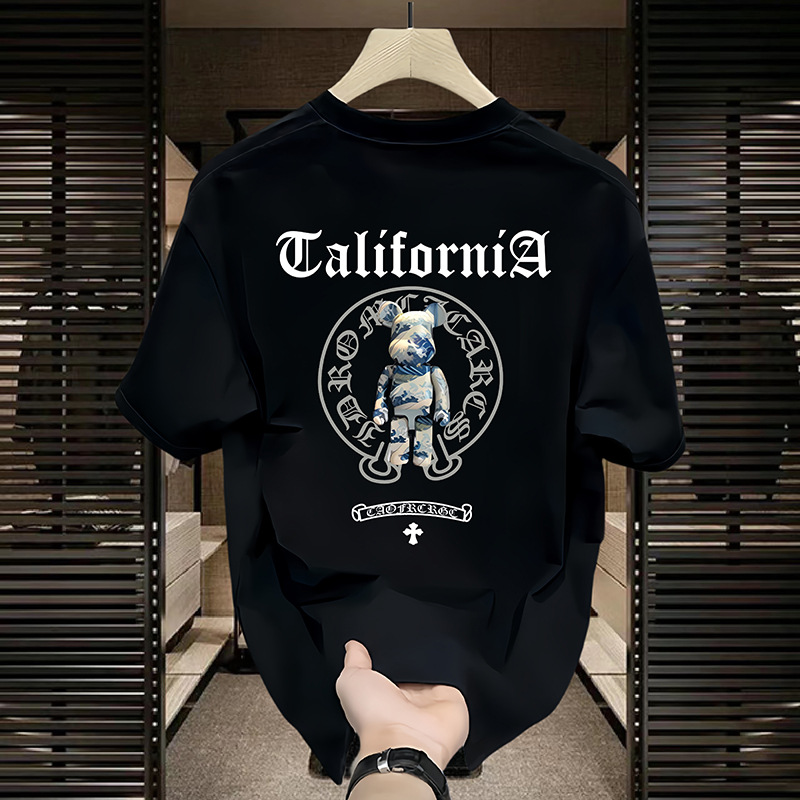 free shipping for man The pure cotton men's printed T-shirt is a trendy versatile round-neck T-shirt Cartoon print Youth trend attractive Skin-fr