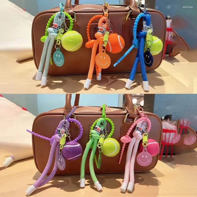 Keychains Decorative Colorful Smiling Tennis Car Keychain Creative Backpack Pendant Female Gift Nylon Rope Decoration