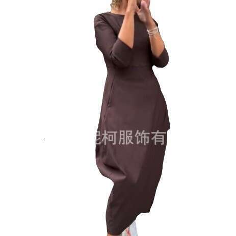 Autumn And Winter New Long Sleeve Casual Solid Color Dress B5
