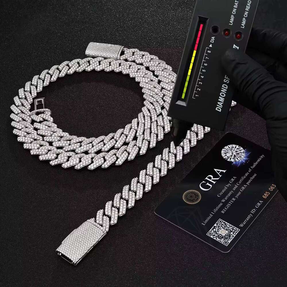 8mm 10mm 12mm Necklace Men's Hip Hop Double Row Vvs Sier Silica Stone Cuban Chain