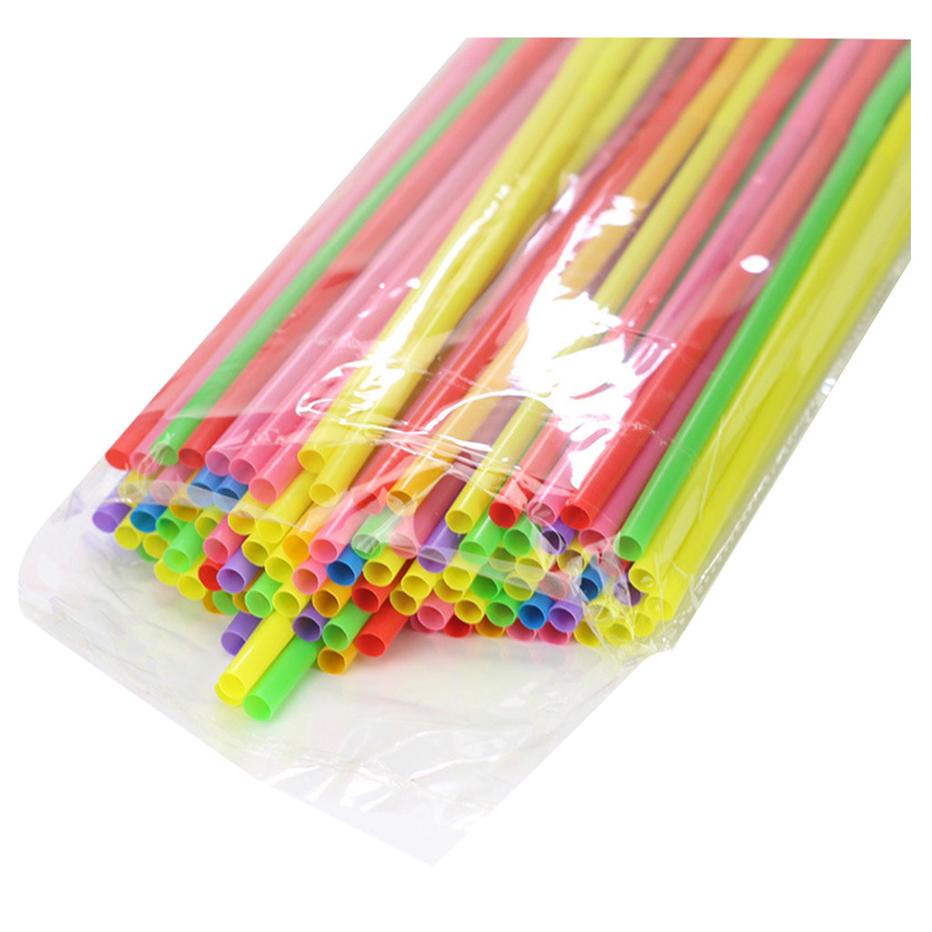 Disposable 100-2000PCS Neon Color Party Drinking Straws Bendable Flexible Plastic Bendy Straw Party Bar Drinking Supplies