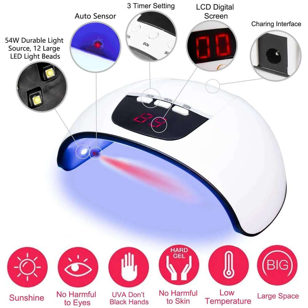 LINMANDA LED UV Lamp 54W Resin Curing Light Gel Nail Polish 3 Timer Setting Auto Sensor USB Powered for Novice DIY or Salon Use X2507