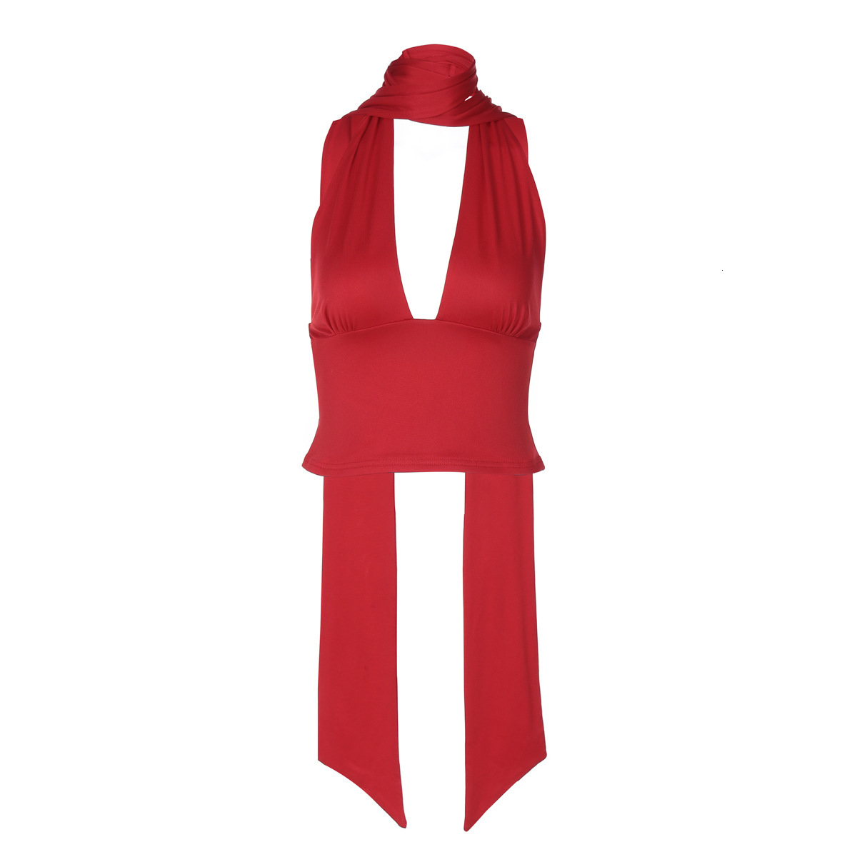 Hot-Selling Womens Clothing 2025 Summer New Sexy Neck Tie Low-Cut Back Hollow Out Strap Top