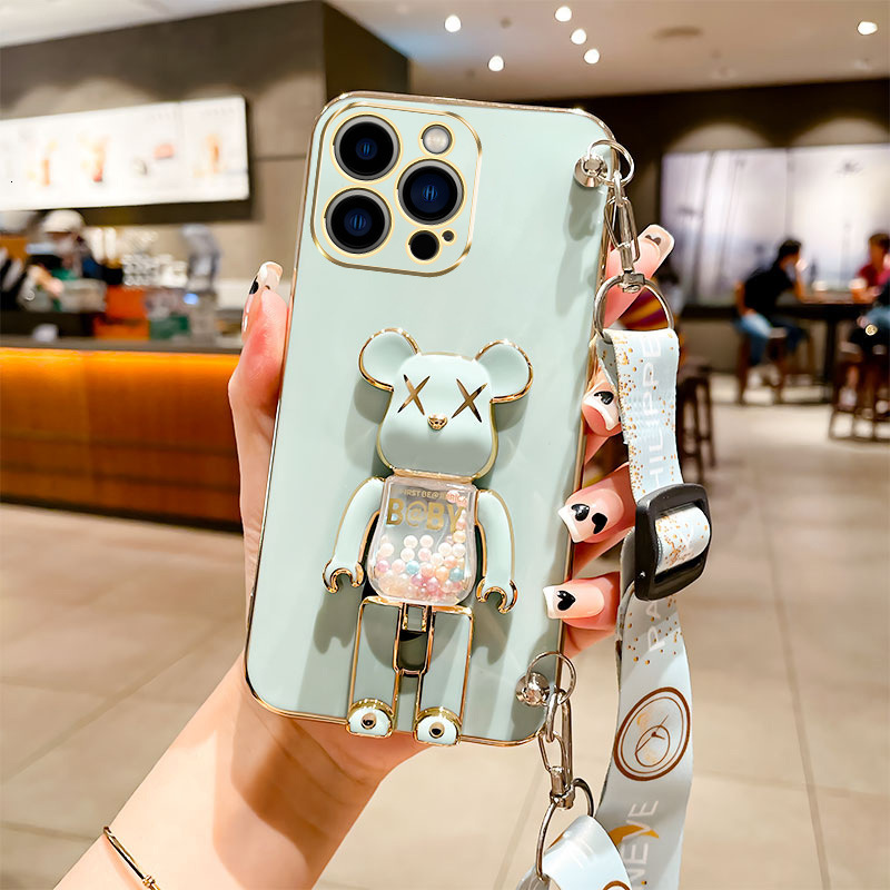 Compatible with Case Electroplated Full Coverage Candy Bear Foldable Stand Crossbody Lanyard Shockproof Cover 250710