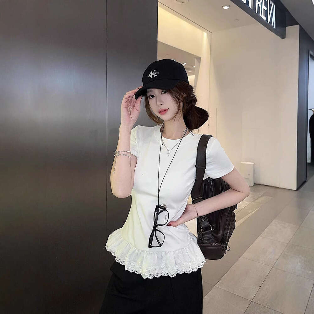 Gentle Sweet Girl Style Design Lace Patchwork Short Sleeve T-Shirt For Women Summer Slim Fit Student Top Trendy B5