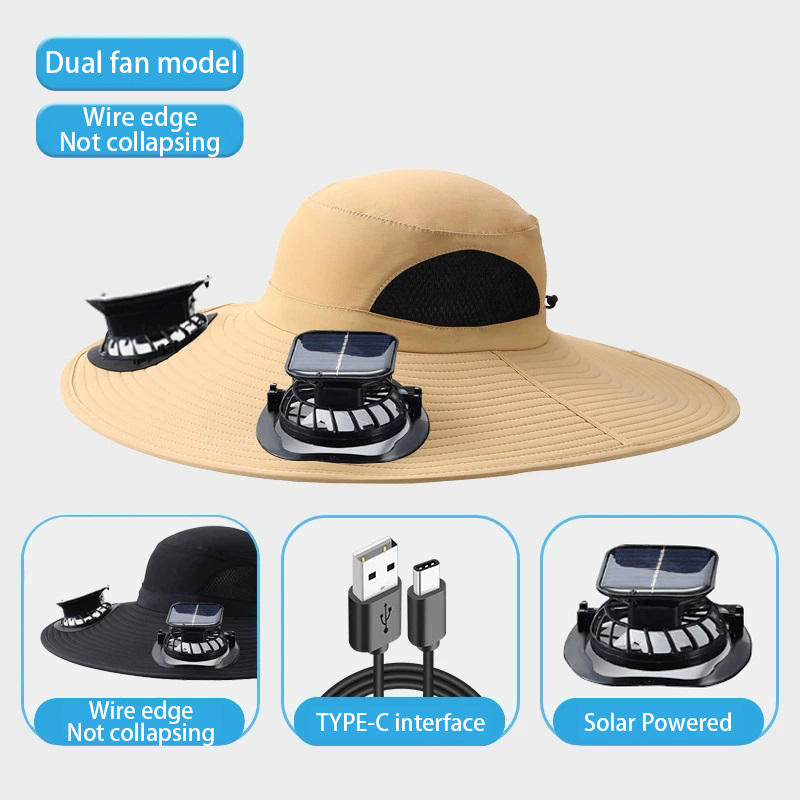 Semi-Mesh Solar Powered + USB Charging Fan Cap - Waterproof & Sunscreen