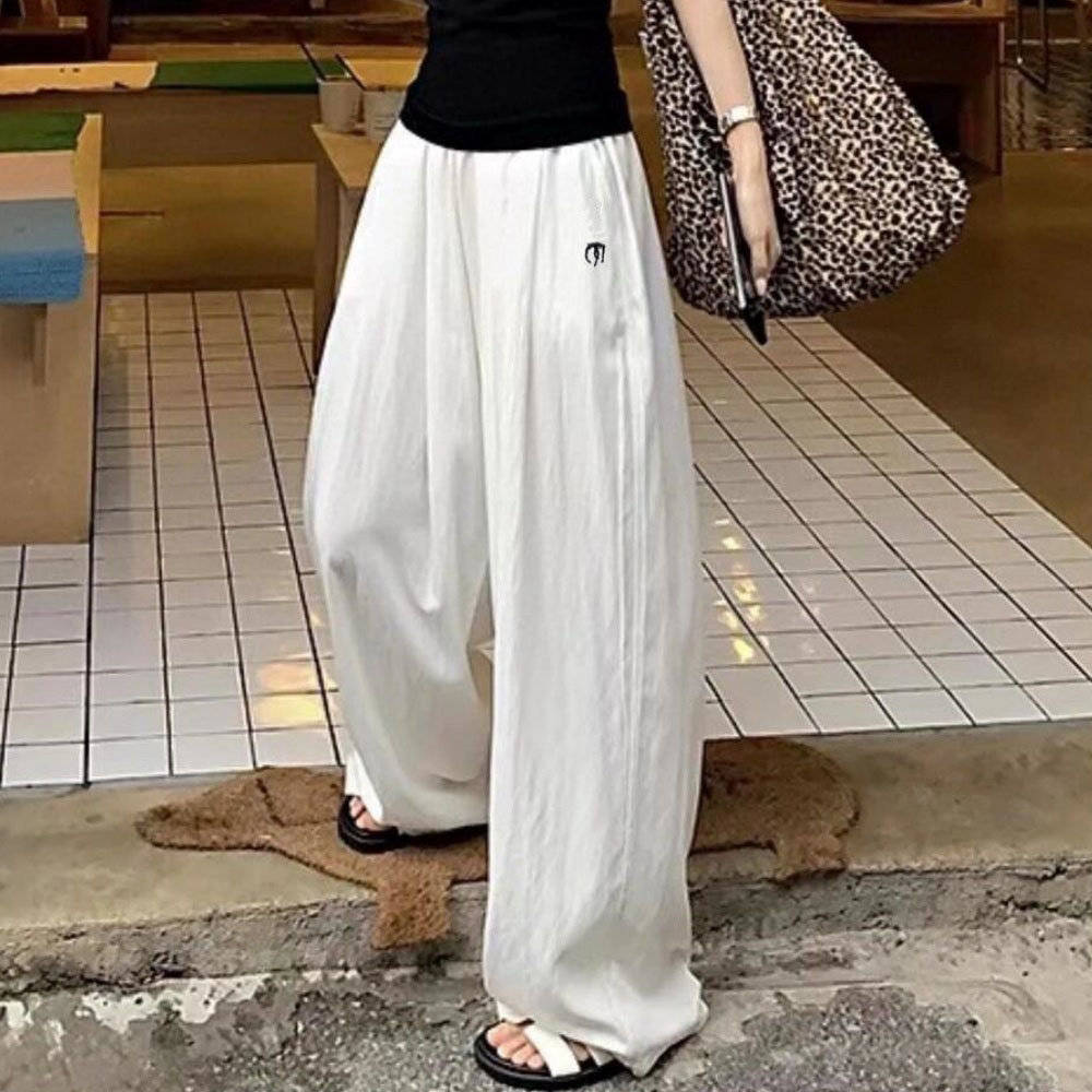 Wide Leg Pant Women 4 Color Embroidery Sun Protective Casual Style Cargo Pants Light Weight Trousers Z260314