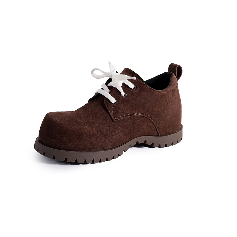 Stylish Fashion Women Leather Shoes Oversized Versatile Round Toe Leather Thick Sole Chunky Rock Gothic Shoes Leather Non-Slip Air Cushion Comfortable