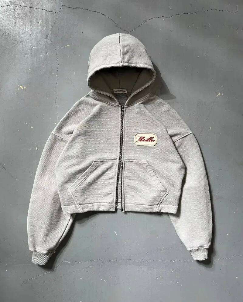 hoodie Fashion Trend New Solid Color Letter Patch Hooded Zipper Sweater Men Y2K Hip Hop Vintage Haruku Joker Couple Sports Hoodie jacket