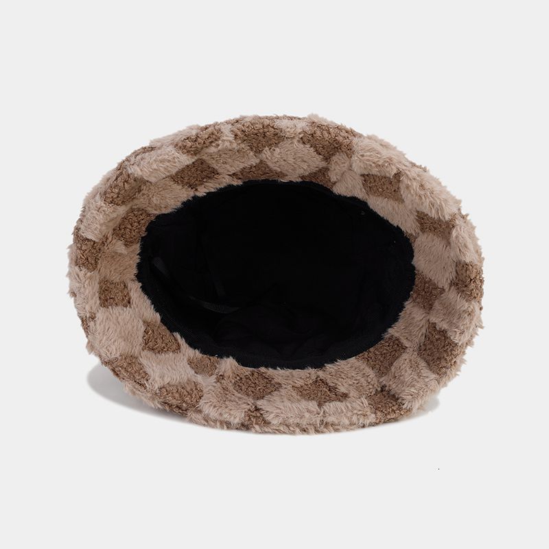 Autumn Winter Solid Color Plaid Fisherman Hat Unisex Outdoor Artistic Versatile Bucket Hat Thickened Warm Sun Hat 250710