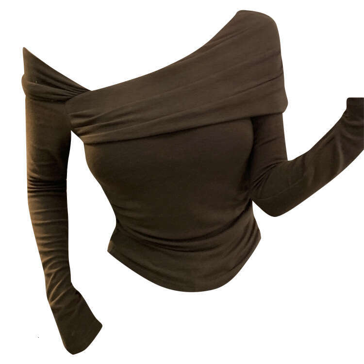 Pure Desire Sexy Hot Girl Long Sleeve Base Shirt Top For Women Autumn Winter Slim Velvet Asymmetrical Neck Off-Shoulder T-Shirt Trendy B5