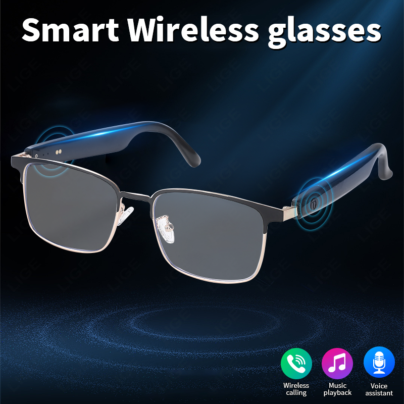 LIGE Smart glasses, polarized Bluetooth sunglasses with built-in microphones and speakers, open ears, voice assistants, UV-resistant audio sunglass