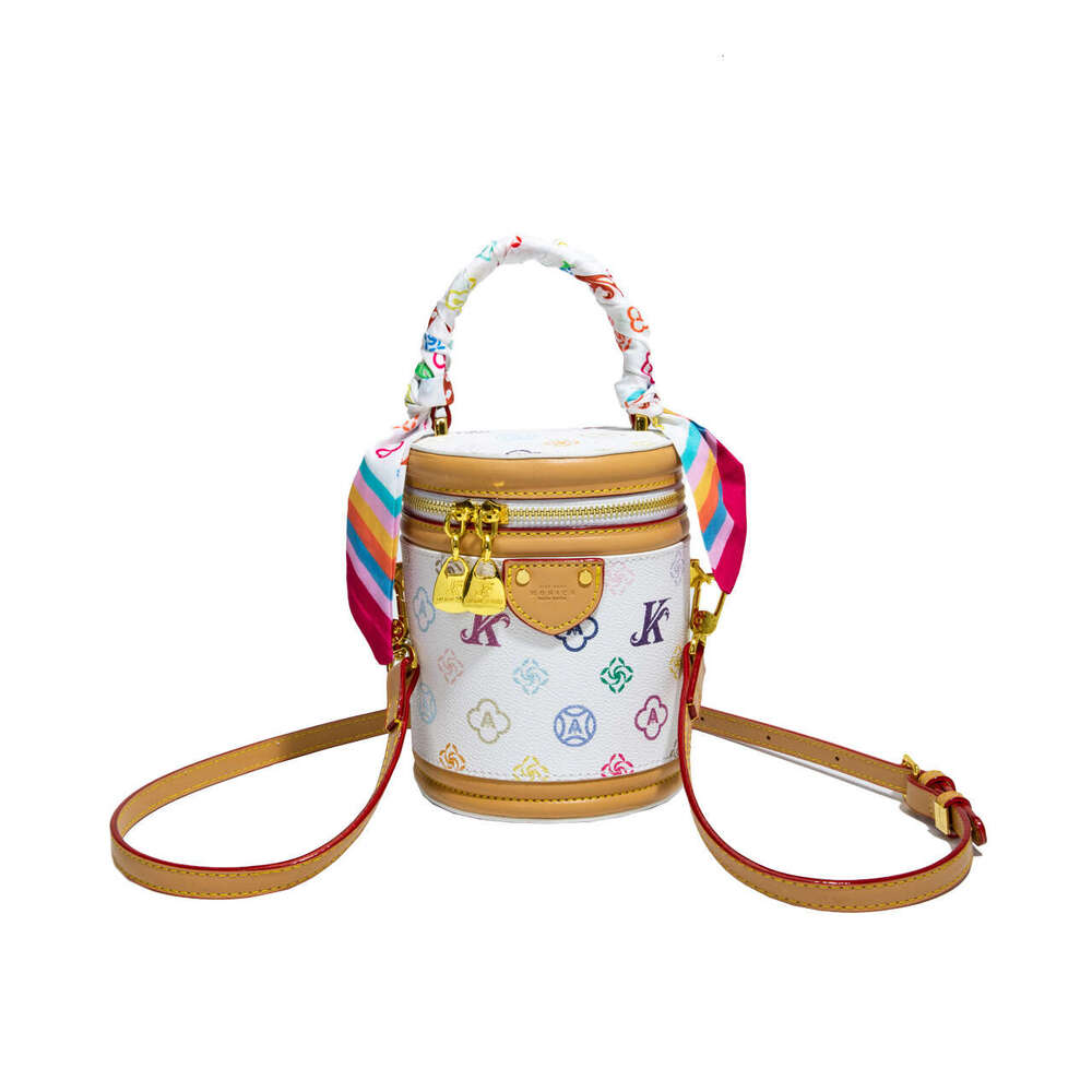 Monica Chic Monogram White Tricolor Trendy Fortune Bucket Fashion Versatile Crossbody Shoulder Bag for Women