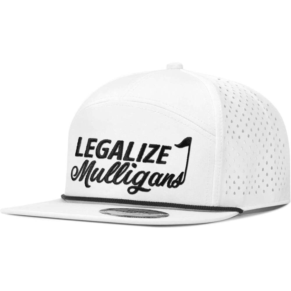 Funny Golf Hat for Men - Flat Bill Snapback Rope Hat, Black/White