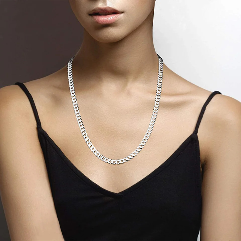 7mm Mens Cuban Link Chain 925 Sterling Silver Necklace Curb Cuban Link Chain Chokers for Women Hip Hop Jewelry Ships from USA 250707