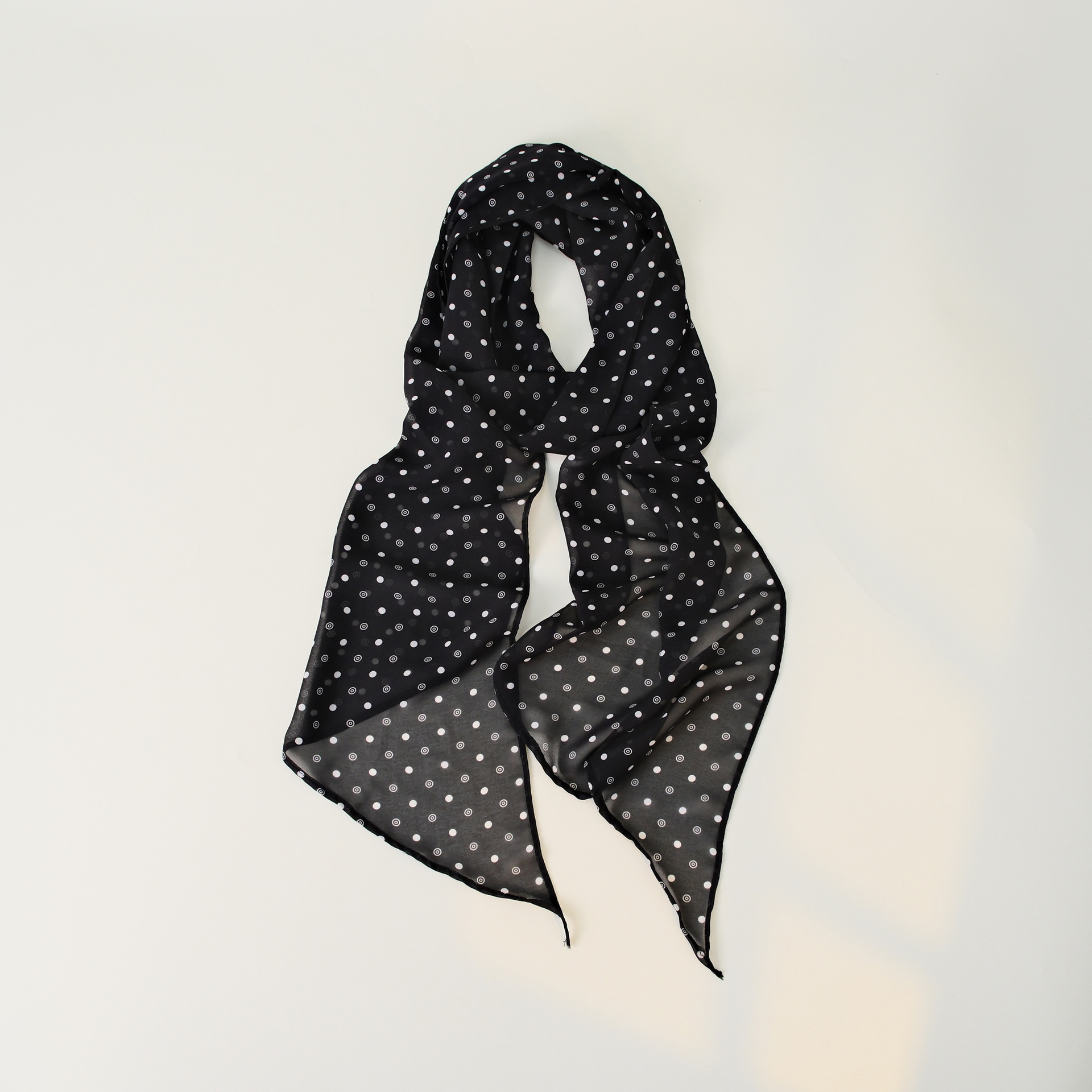 K1297 Spring and summer new silk scarf for women, georgette sunscreen headscarf, bright long strips, polka dot love, light and thin scarf for outer we
