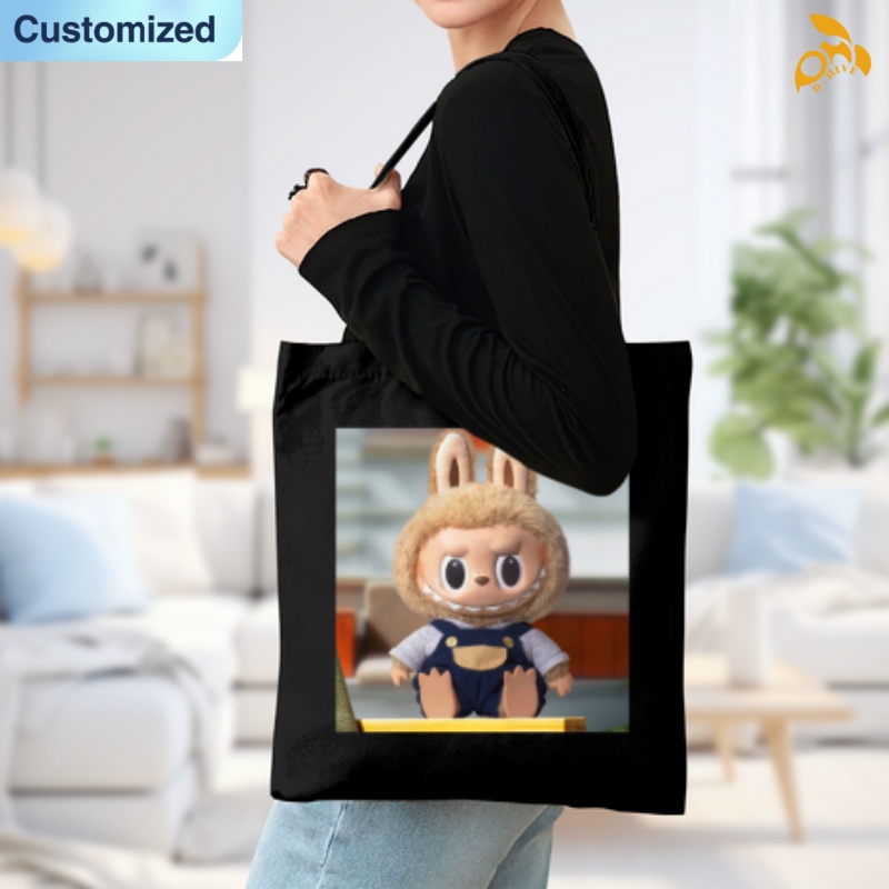 free shipping of customized fashion Canvas handbag - single-sided with labubu patterns from US