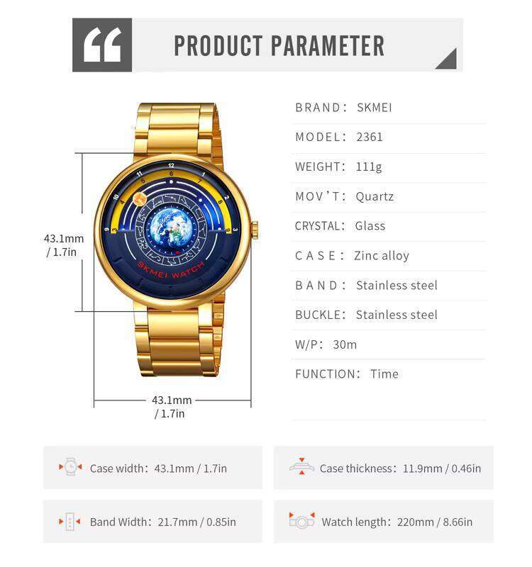 DHwatches SKMEI 2361 Luxury Fashion Business Charm Bracelet Limited Edition Waterproof Stainless Case Steel Band Glass Dial Hands