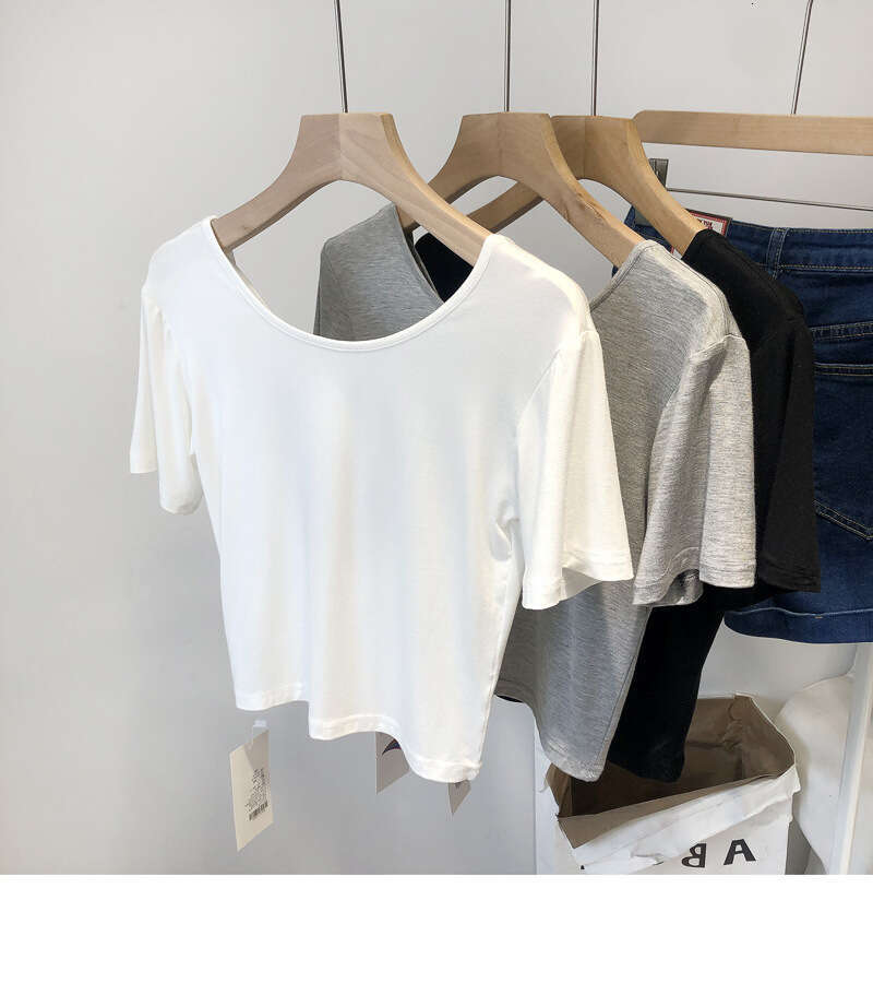 Summer New Korean Style Slim Fit Cross Back Base Short Sleeve T-Shirt For Women B5