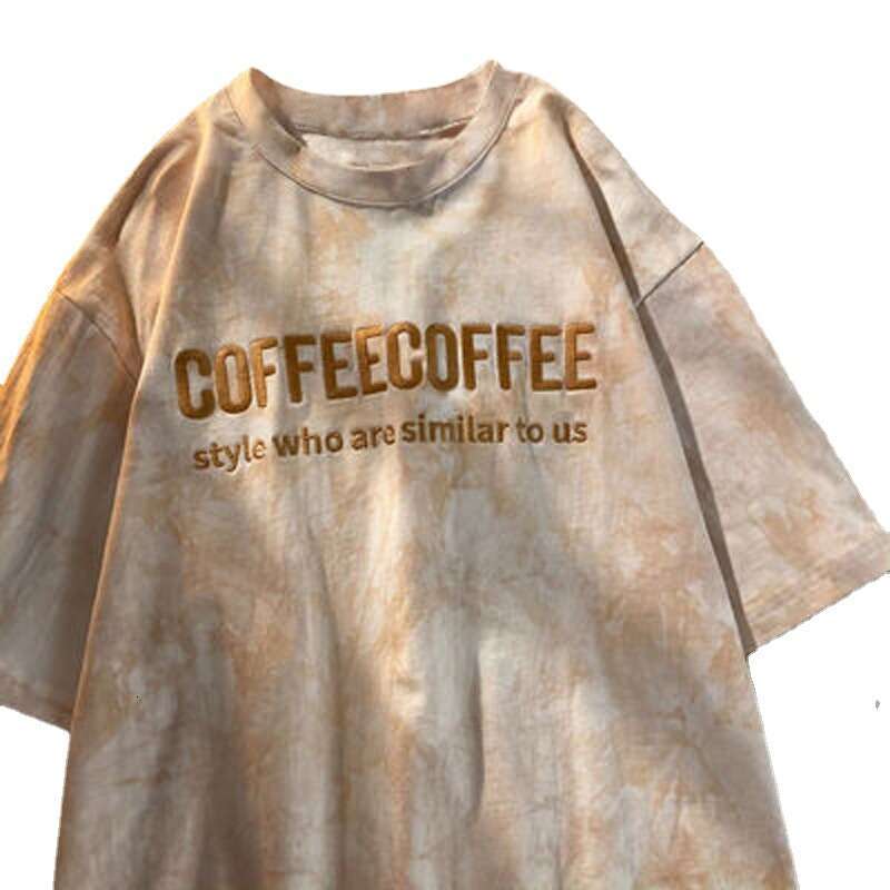Tie-Dye Embroidered Letters Couple Outfit Best Friend Short Sleeve T-Shirt Women Summer Loose Student Top Women's Clothing B5