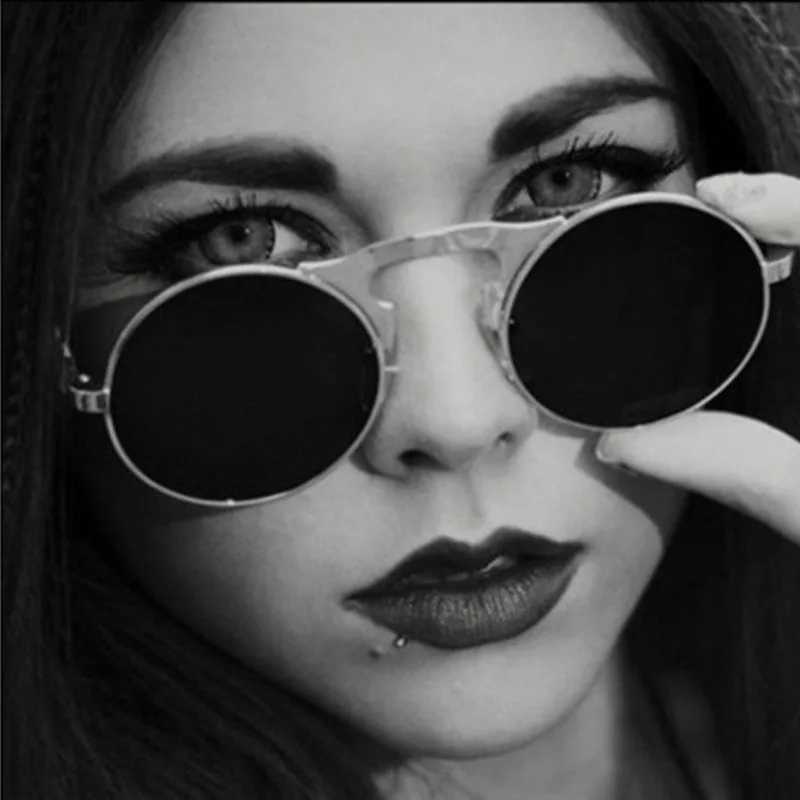 Retro Flip Round Sunes Man Wan Metal Steampunk Sty Sun es Ma Fa Doub Circar Car ns Eyees W250709
