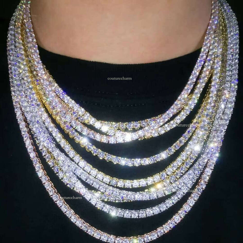 Hip-Hop Sier Necklace Iced Silicon Stone Tennis Chain