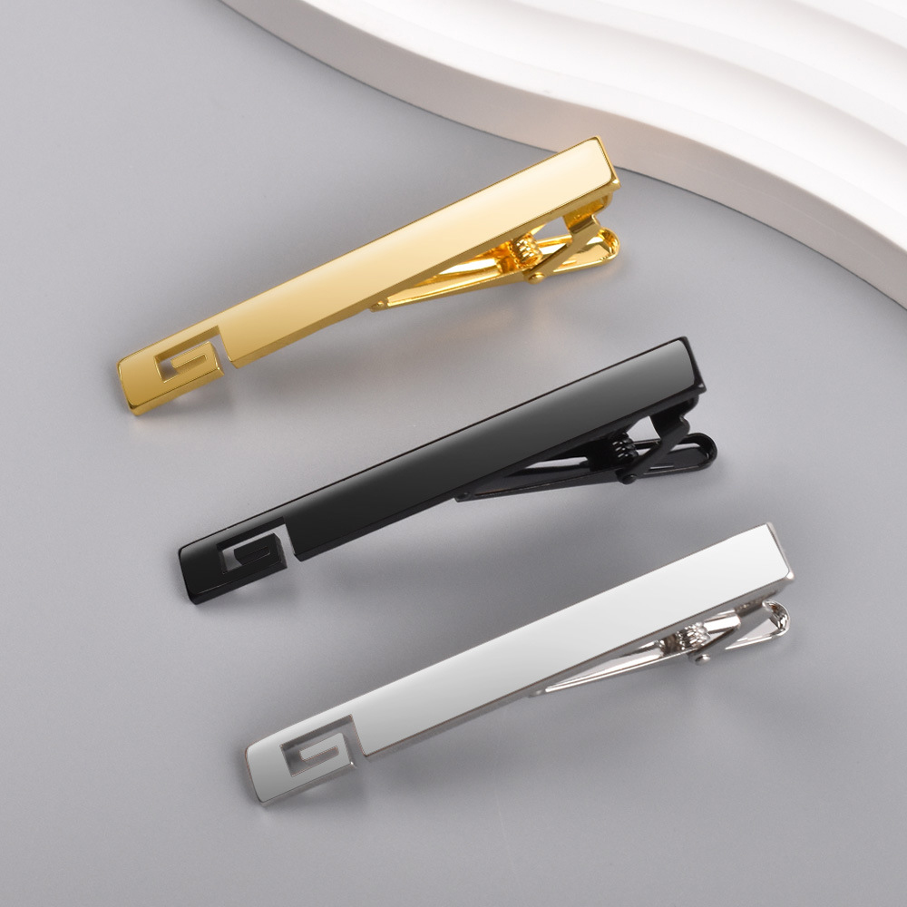 Chic Color-Matched Tie Bars Holders 3-Piece Tie Clip Set Gold Silver Tone Clasp for Gents Men Without Chain