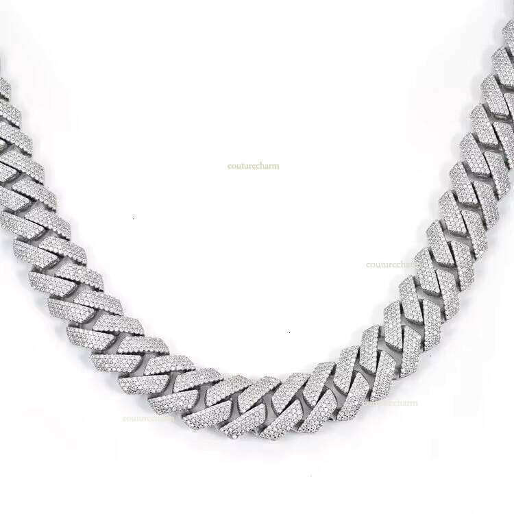 20mm Iced High-Quality Pure Sier 4-Row Silicon Stone Cuban Chain