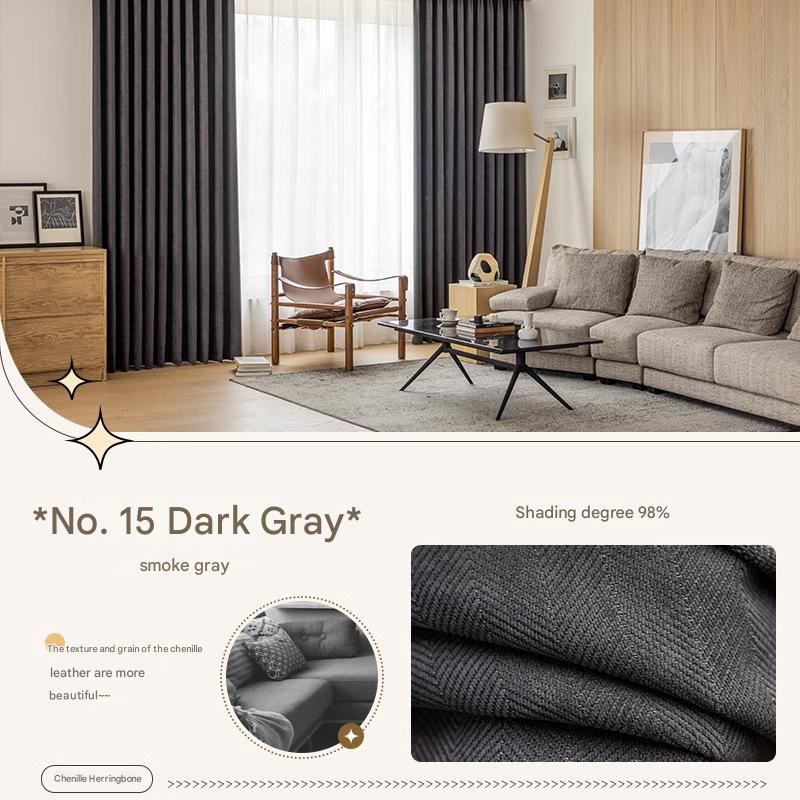 YL-36618 new chenille herringbone curtains high temperature setting modern simple finished product living room bedroom blackout curtain