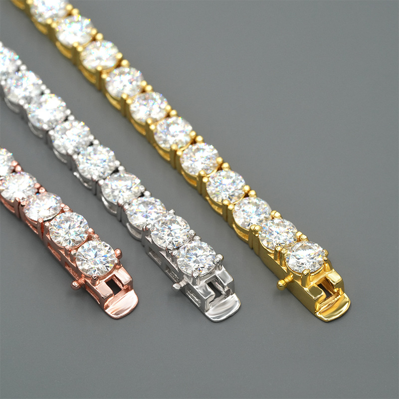 Hip Hop Moissanite Necklace 925 Sterling Silver Iced Out 4mm Moissanite Tennis Chain Necklace