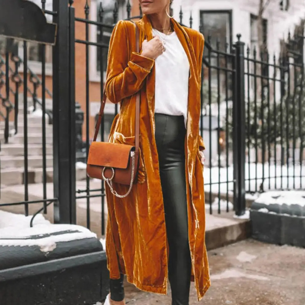 Stretch Suede Long Windbreaker Jacket Flannel Open Stitch Warm Maxi Coat OL Style Elegant Pure Color Spring Autumn Jacket 250709