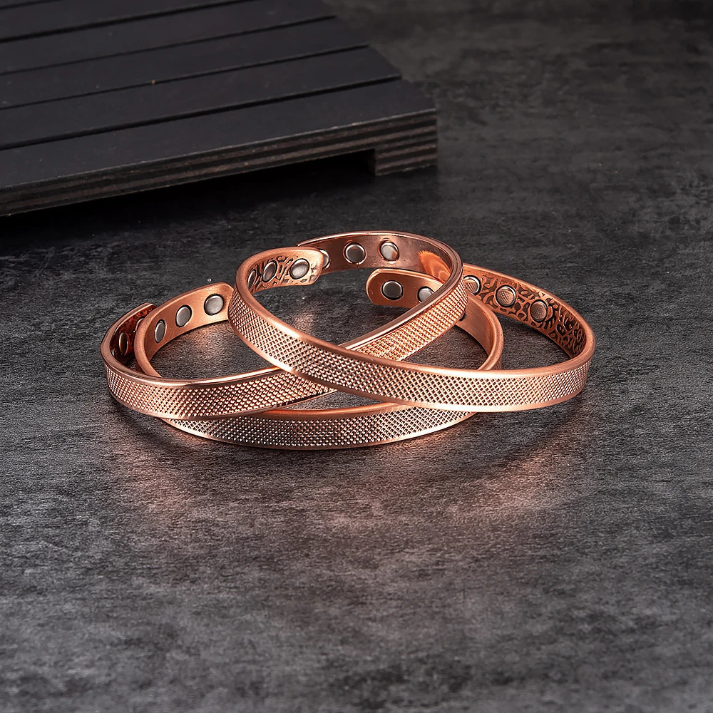 Vinterly Pure Copper Magnetic Bracelets Adjustable 8mm Knot Magnet Cuff Bangle Vintage Health Energy Jewelry Women Men Resizable 250707