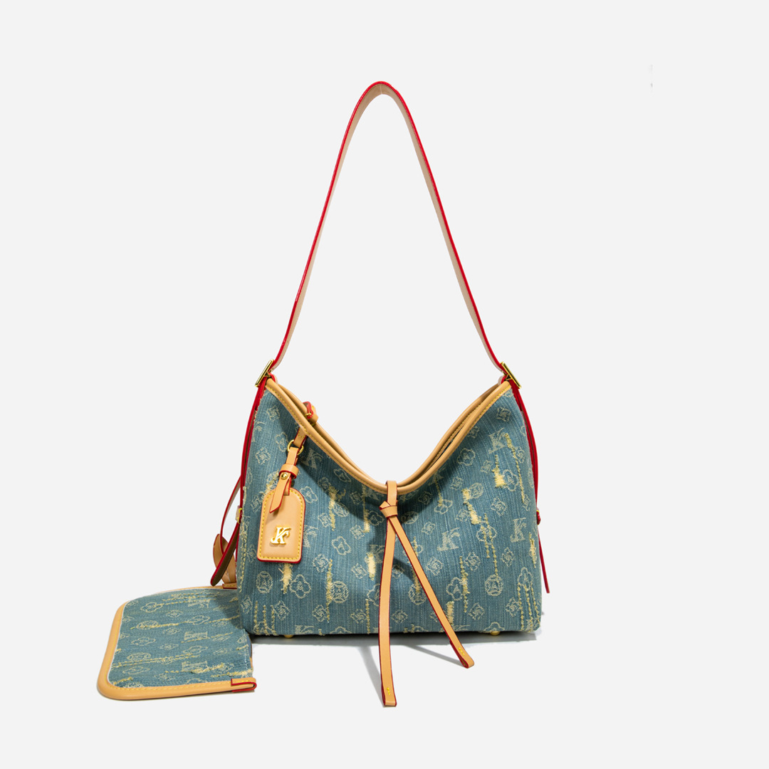 2025 Large - capacity bags for women super - popular niche old - flower denim bags Commuting - friendly versatile single - shoulder and cross - body l