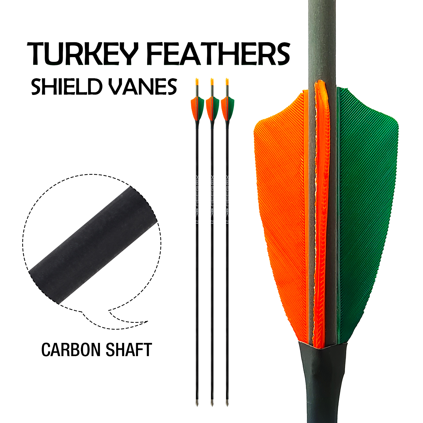 Turkey Feathers Hunting Arrows Targeting Arrows Carbon Archery 31inch 4.2mm Arrows Spine 350-1500 (12Pcs )