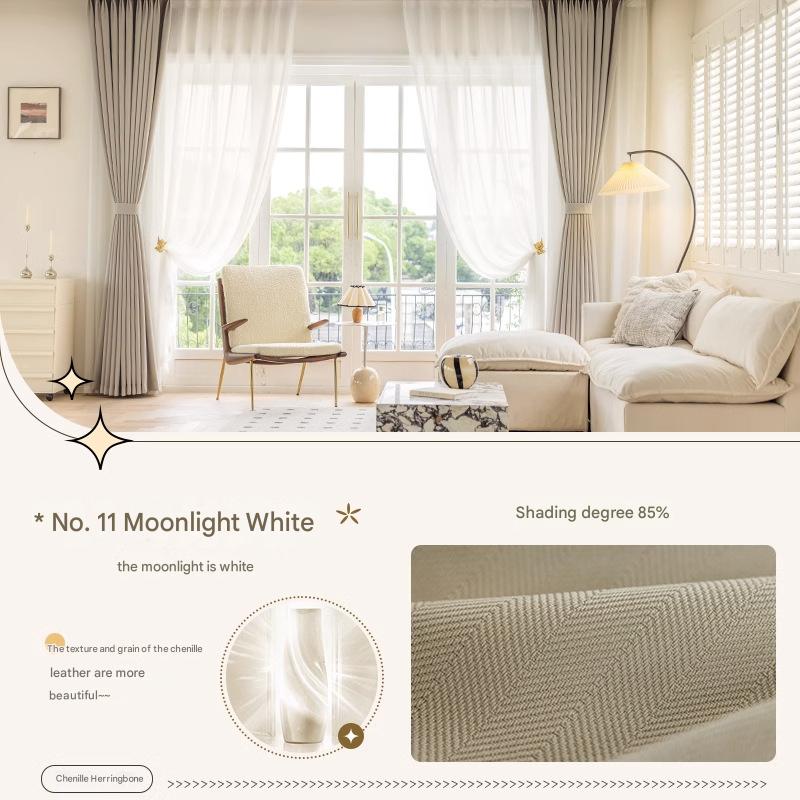 YL-36618 new chenille herringbone curtains high temperature setting modern simple finished product living room bedroom blackout curtain