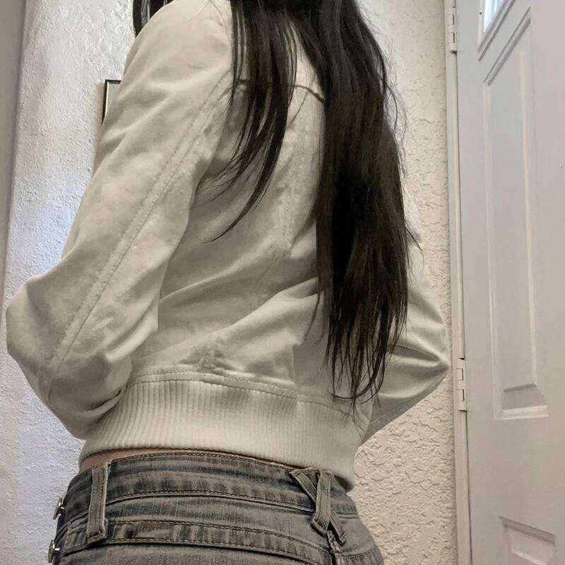 hoodie Vintage Cropped Jackets Women Stand Collar Solid Color Casual Coats Slim Pocket Zip Up Haruku Safari Style Outwear jacket