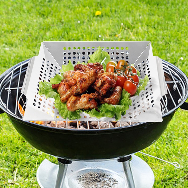 Heavy Duty Stainless Steel Grill Basket for Vegetables 2-Pack BBQ Grill Outdoor Cooking Fits Gas Charcoal Grills Smokers Perfect Grilling Accessories 