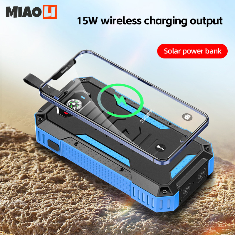 Wireless Solar Power Bank 30000mAh External Battery Charging Poverbank External Battery Charger LED Light for All Smartphones