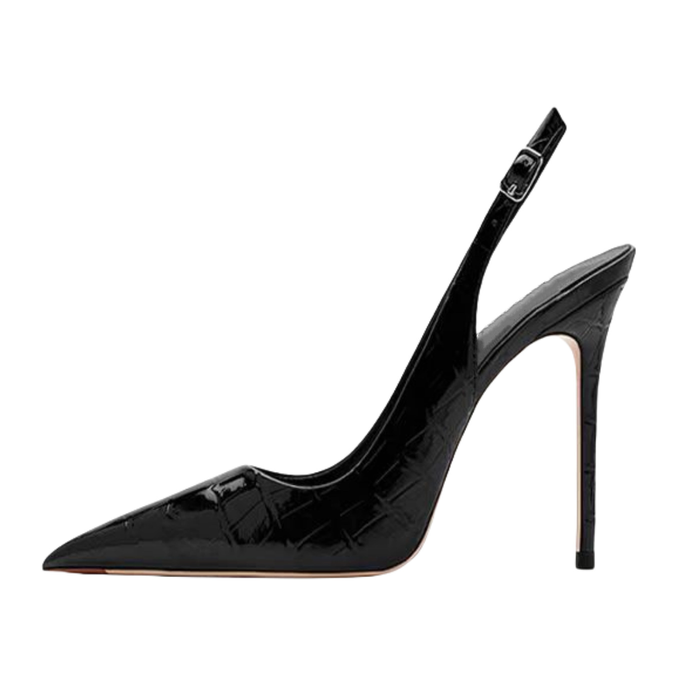 Wholesale Women's Black Stone Texture Patent Leather Stiletto Sandals - Pointed Toe Ankle Strap Buckle Evening Party Shoes Factory Direct from Ch