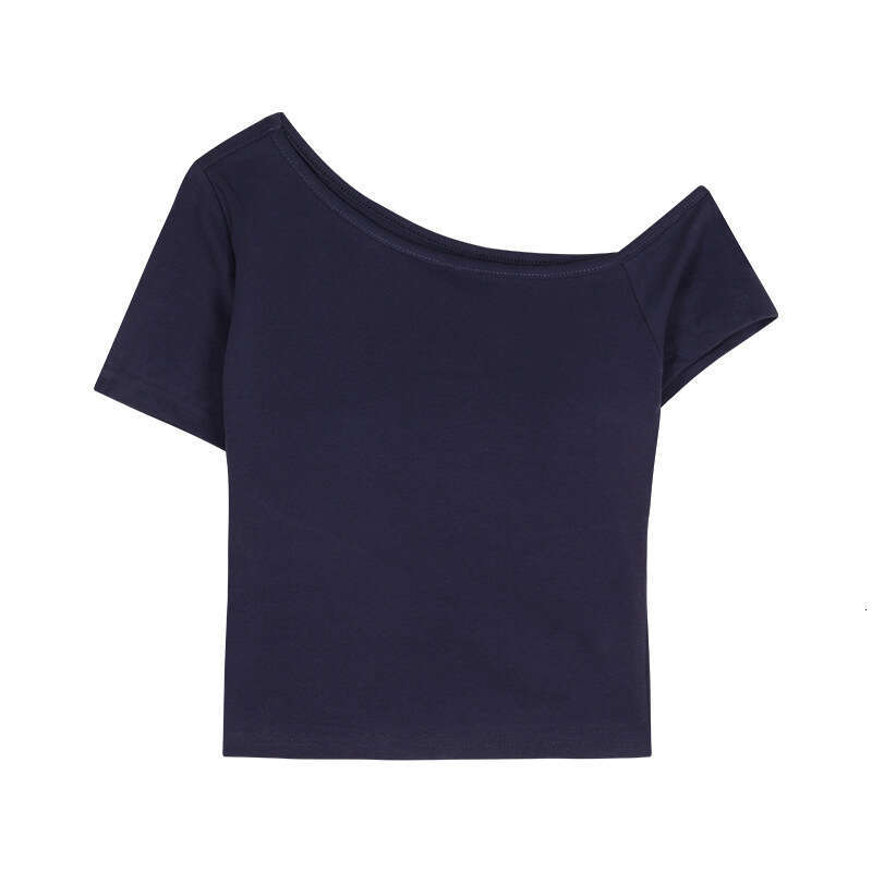 Sexy Hot Girl Asymmetrical Neck Off-Shoulder Sleeve T-Shirt Women Summer New Slim Fit Short Versatile Top Trendy B5