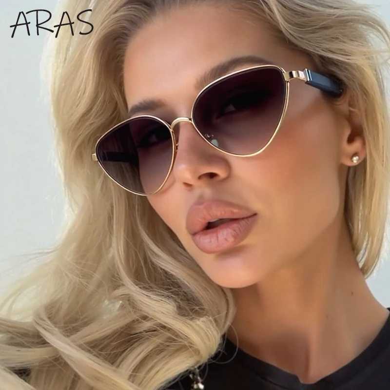 2025 Vintage Cat Eye Sunglasses Wen Luxury Brand Metal Fe Sunglasses Sexy Trendy Punk Eyewear For Ladies Gradient S W250709