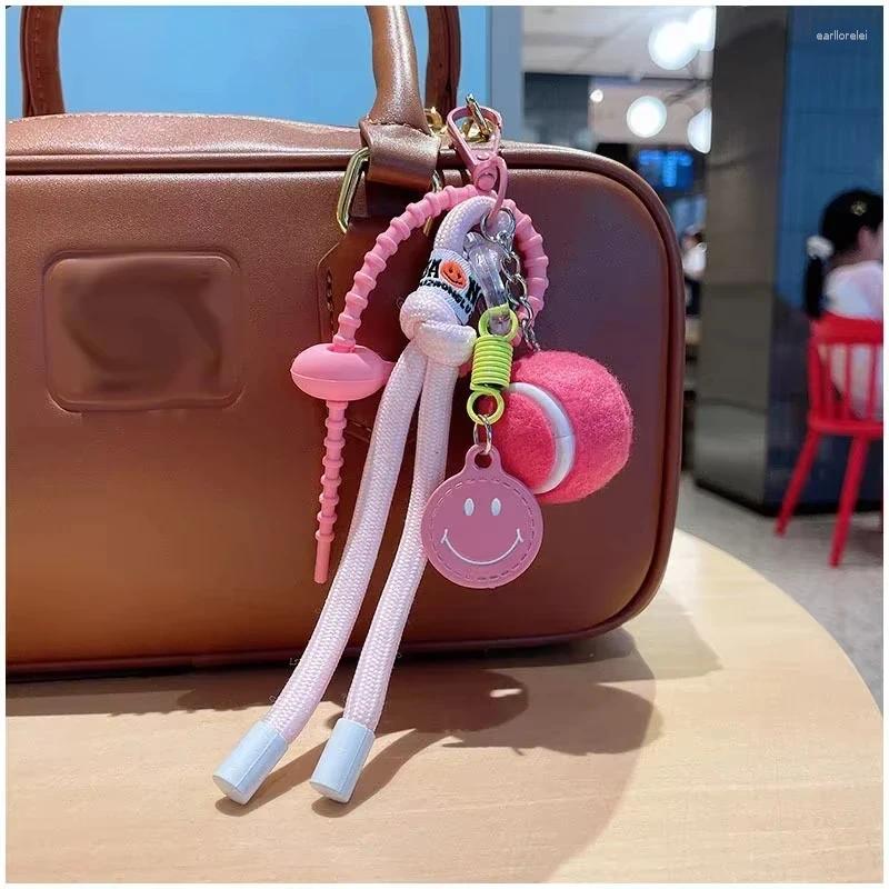 Keychains Decorative Colorful Smiling Tennis Car Keychain Creative Backpack Pendant Female Gift Nylon Rope Decoration